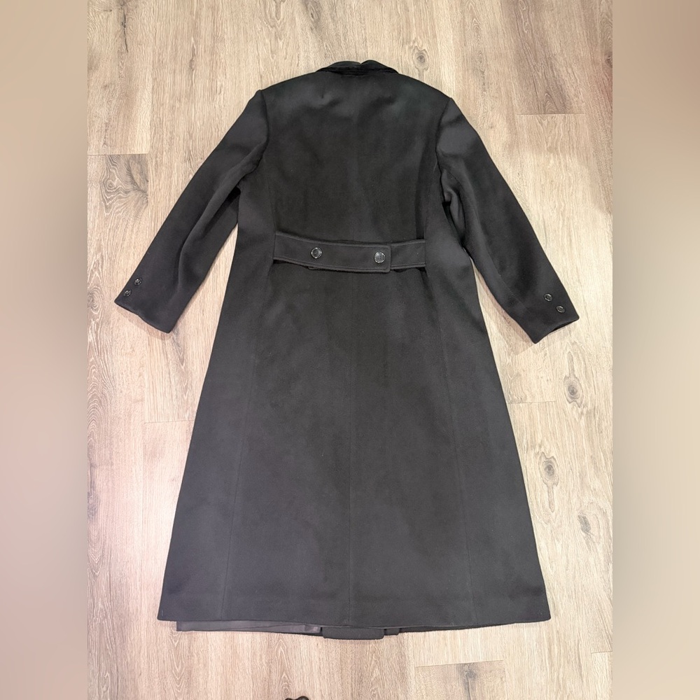 Women's Black Double-Breasted Pea Coat with Velvet Collar - Picture 6 of 9